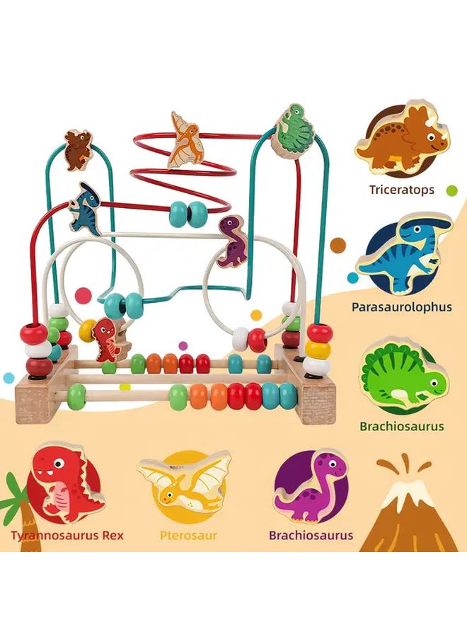 JHTOY 5202 لعبة ديناصور للعد ومهارات حركية دقيقة تعلم الرياضيات متاهة خرز خشبية لغز هدية - Image 3